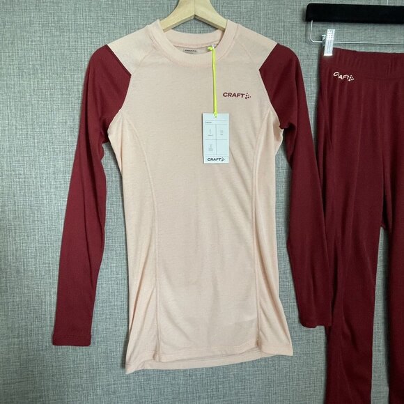 Craft Baselayer Set Women s Extra Small Pink Red Rhubarb Core Warm Pant Top New - Picture 3 of 8